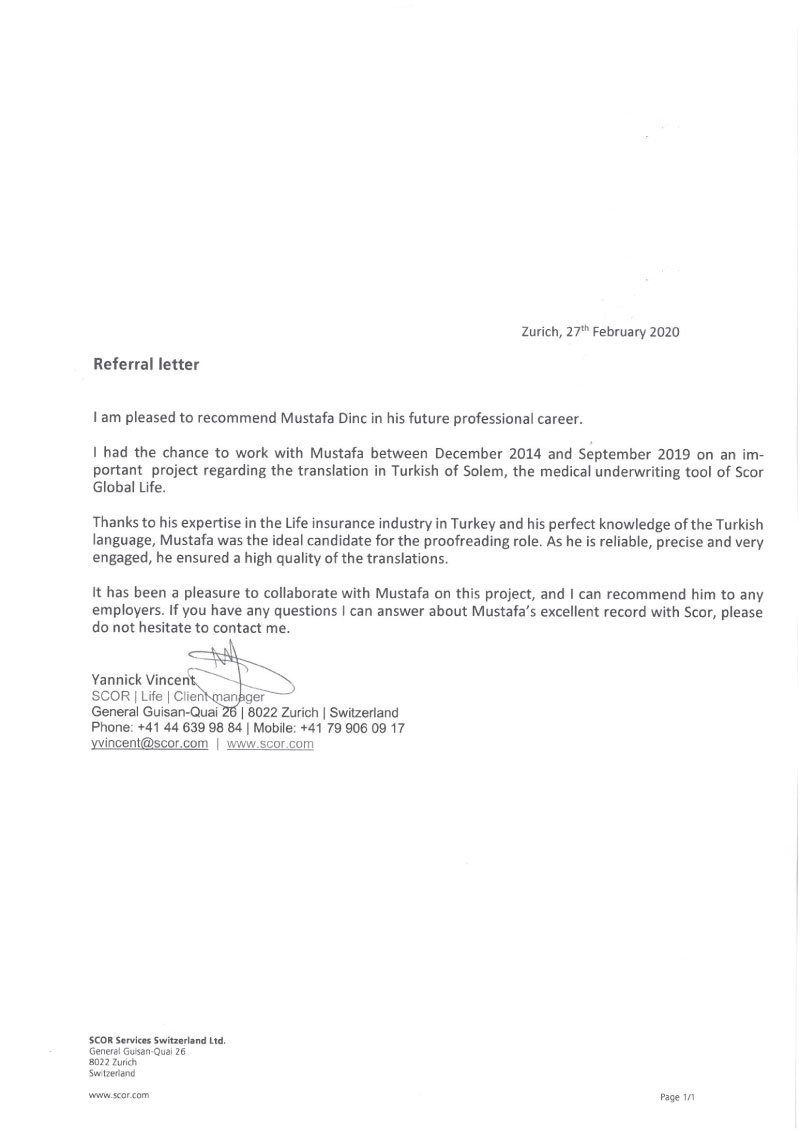 Referral Letter of Scor Life Client Manager