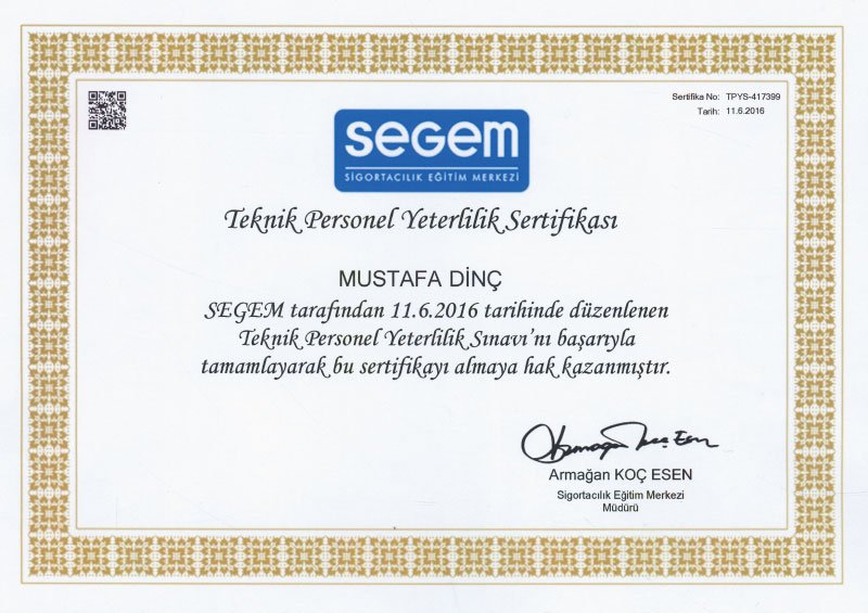 Technical Personnel Qualification Certificate